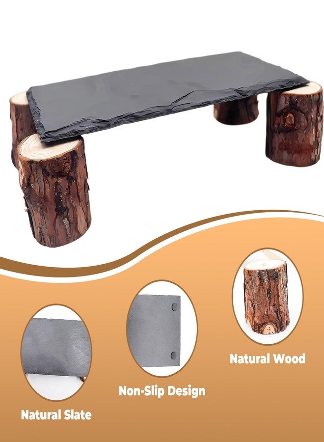 MHLLGN Bearded Dragon Basking Platform, Slate Rocks for Reptiles with Wooden Pile, Leopard Gecko Hides and Caves, Reptile Tank Accessories for Bearded Dragons, Geckos, Ball Pythons, Tortoise (Black, Small) - Image 4